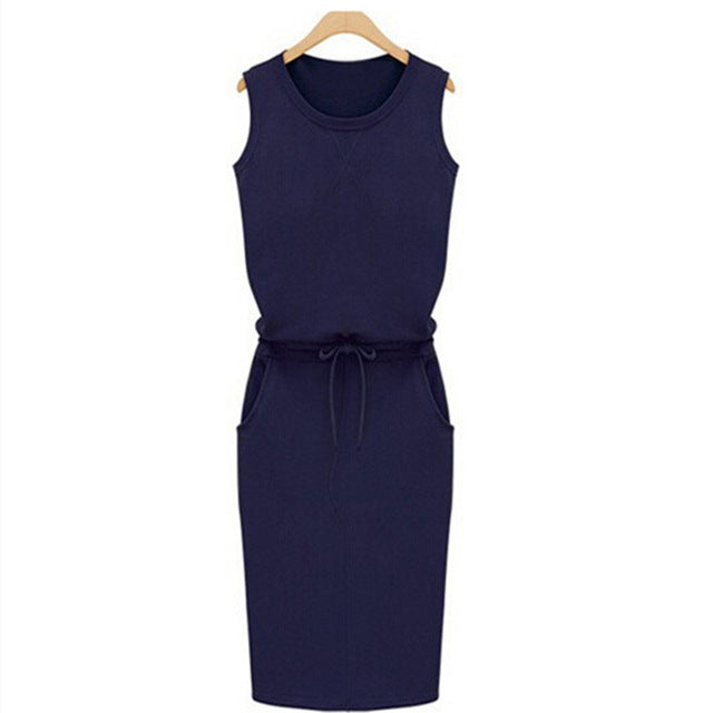 Summer Casual Dress Women Sleeveless Cotton Slim