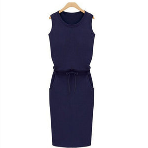 Summer Casual Dress Women Sleeveless Cotton Slim