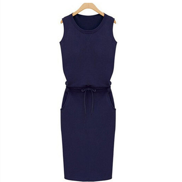 Summer Casual Dress Women Sleeveless Cotton Slim