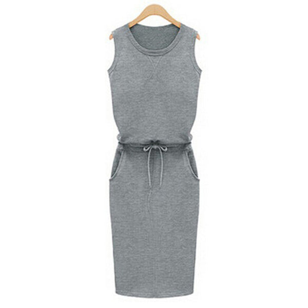Summer Casual Dress Women Sleeveless Cotton Slim