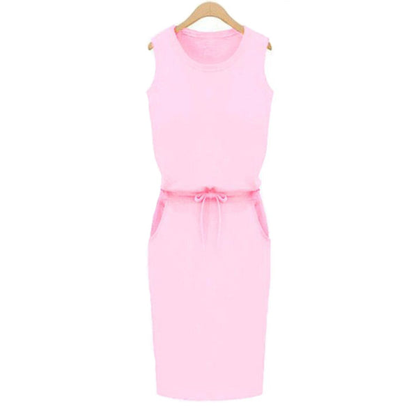 Summer Casual Dress Women Sleeveless Cotton Slim