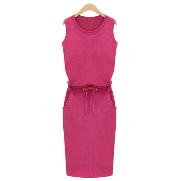Summer Casual Dress Women Sleeveless Cotton Slim