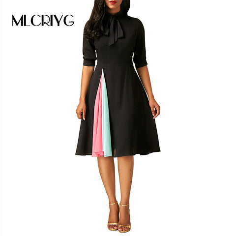 Spring Office Lady Dress Vintage Style A Line