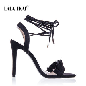 LALA IKAI Ruffle High Heels Sandals Women Cross