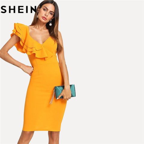 SHEIN Sleeveless Ruffle Layered Flounce Trim Split