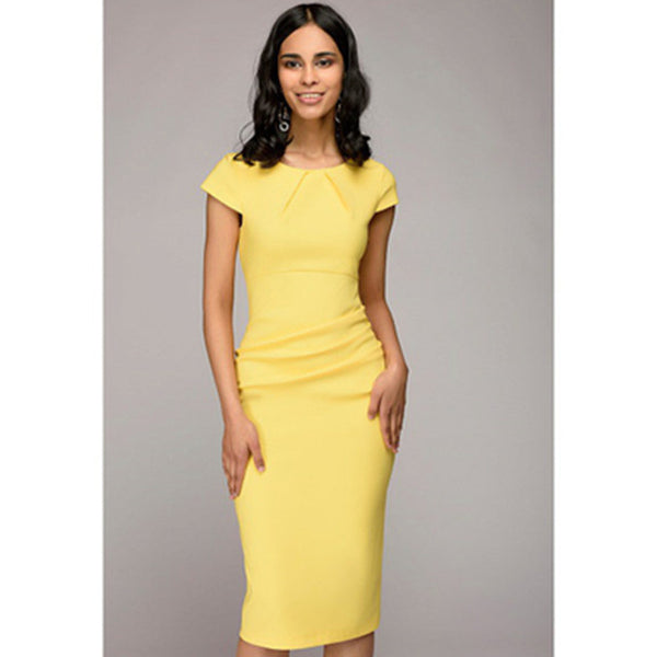 Summer 2018 Dress Women Solid Slim dress Short Sleeve Office Business Dress Elegant Sheath Party Vestidos