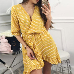 GUMPRUN Polka Dot Print Elagant Red Dress