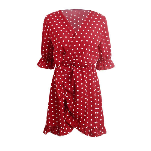GUMPRUN Polka Dot Print Elagant Red Dress