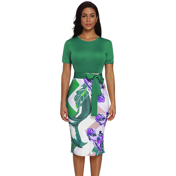 Casual Printed Office Midi Dress Women Formal
