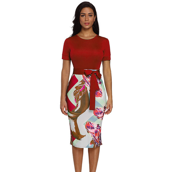 Casual Printed Office Midi Dress Women Formal