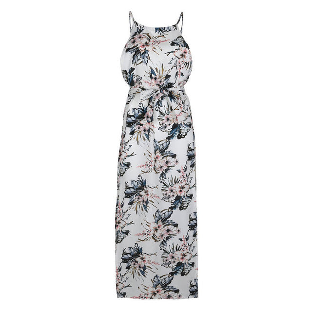 Boho Floral Print Straps Long Dress Women Sexy