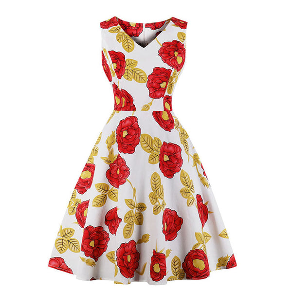 ShejoinSheenjoy Summer Hepburn Retro Floral Print